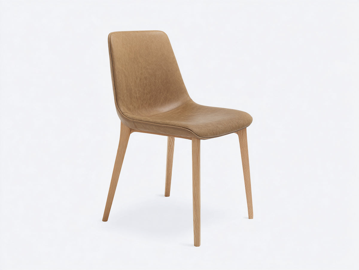 Chaise de salle à manger - similicuir - bois - 52 x 57 x 85 cm - beige camel-bois naturel - style contemporain