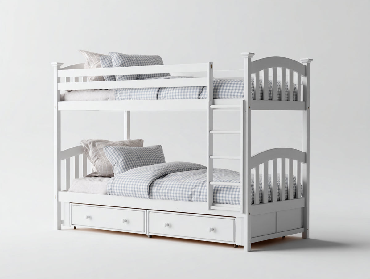 Lits superposés - bois - 205 x 105 x 180 cm - blanc - style classique