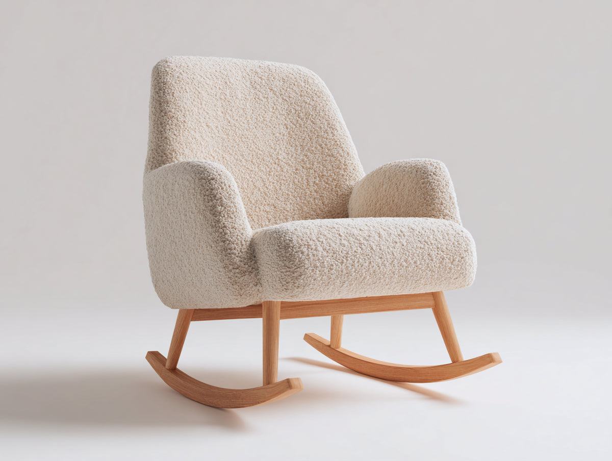 Fauteuil à bascule - tissu bouclé-bois - 80 x 86 x 92 cm - beige-bois naturel - style moderne scandinave