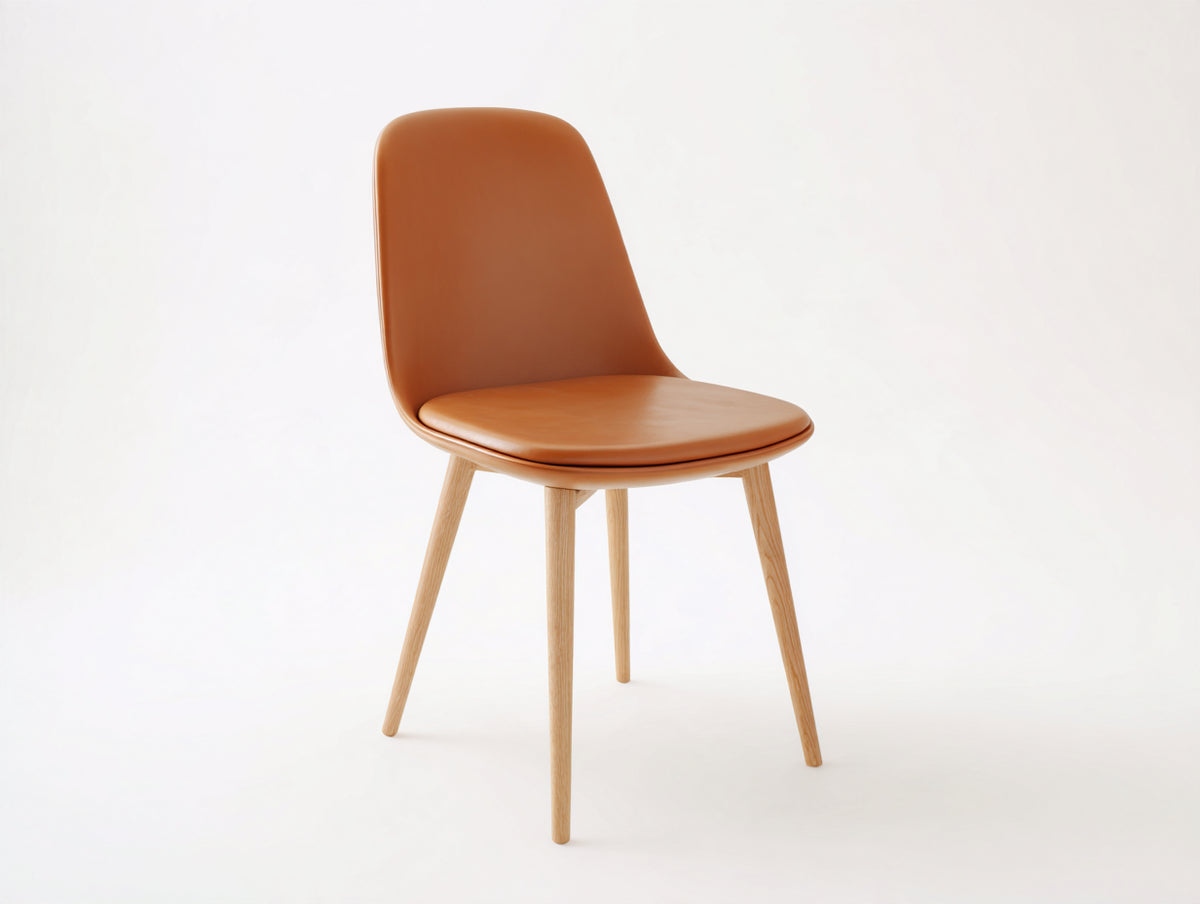 Chaise de salle à manger - similicuir - bois - 51 x 56 x 85 cm - cognac-bois naturel - style scandinave