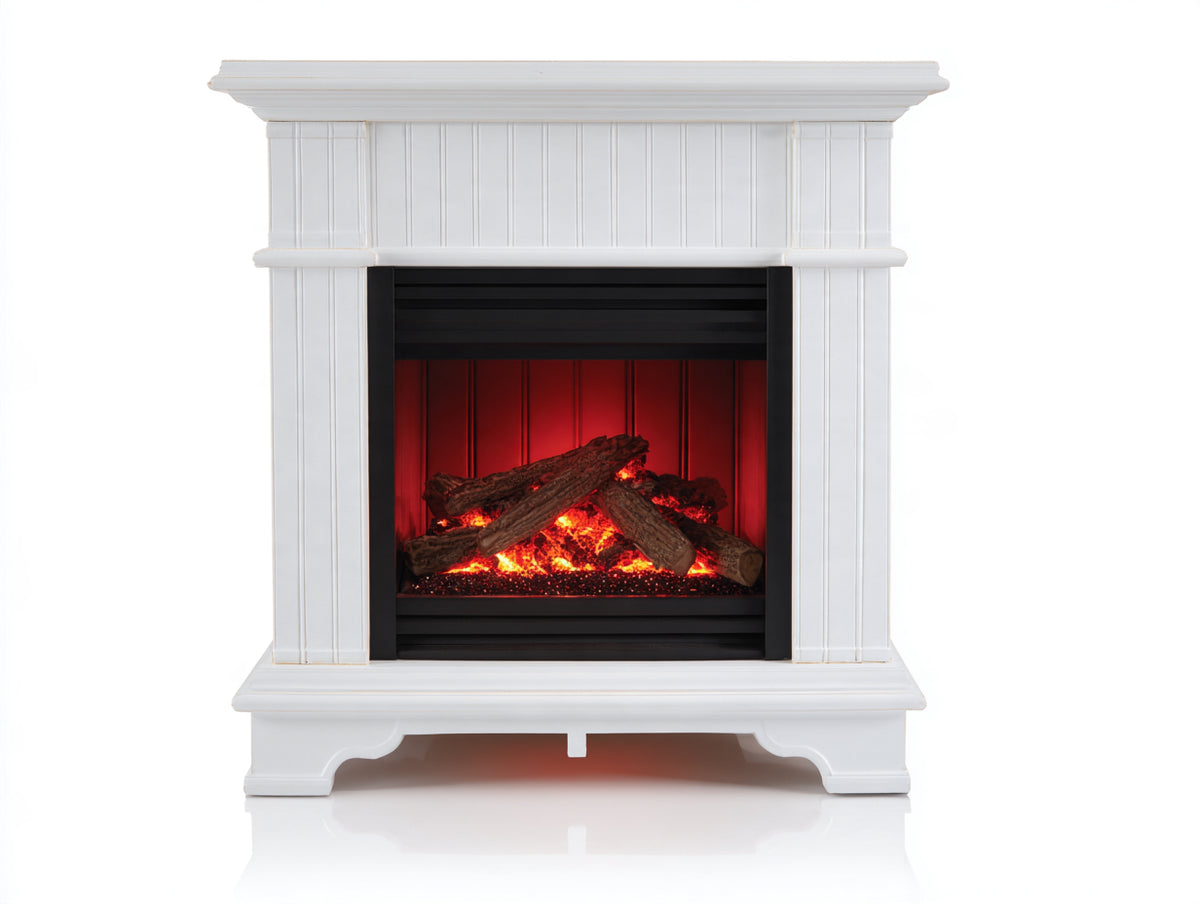 Cheminée électrique - bois - 108 x 32 x 105 cm - blanc-noir - style classique compact