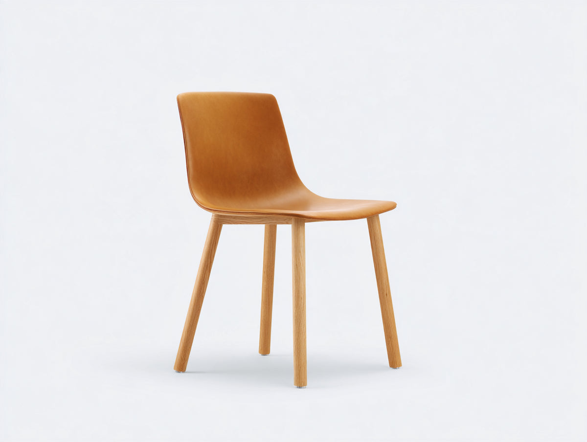 Chaise de salle à manger - similicuir - bois - 50 x 55 x 83 cm - cognac-bois naturel - style minimaliste