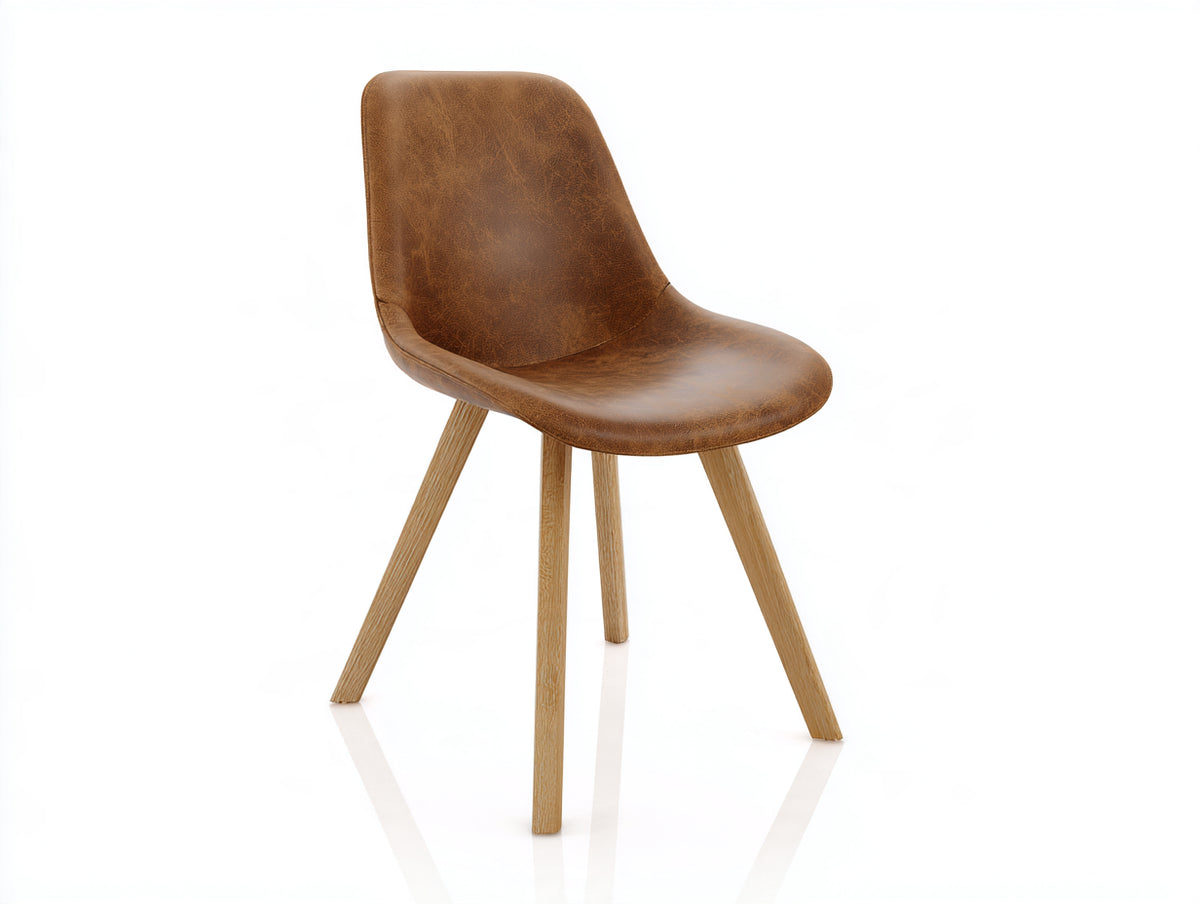 Chaise de salle à manger - similicuir - bois - 53 x 57 x 84 cm - marron-bois naturel - style vintage