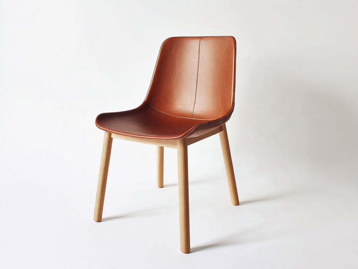Chaise de salle à manger - similicuir - bois - 52 x 56 x 84 cm - cognac-bois naturel - style contemporain