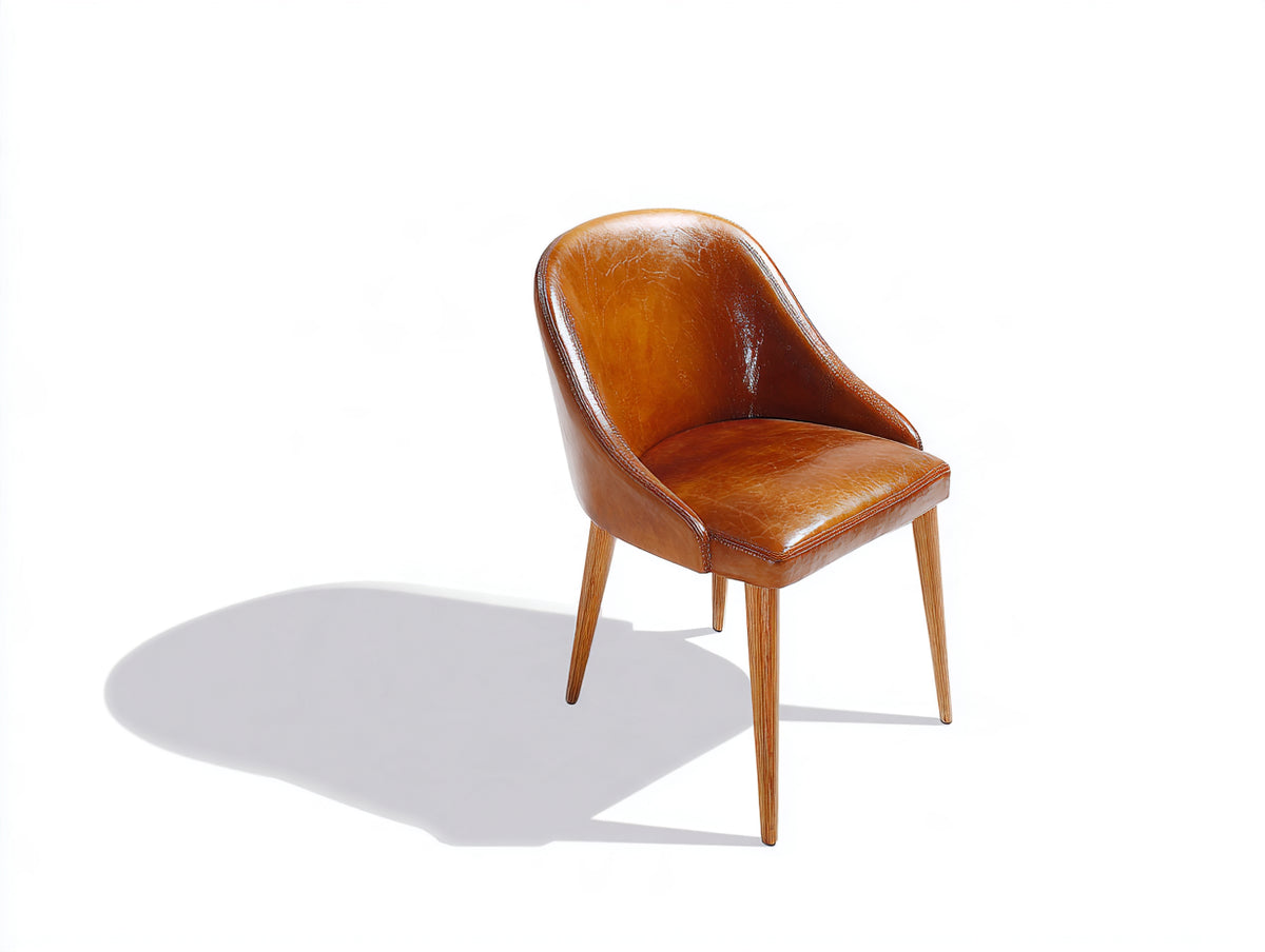 Chaise de salle à manger - similicuir - bois - 55 x 59 x 84 cm - cognac-bois naturel - style vintage