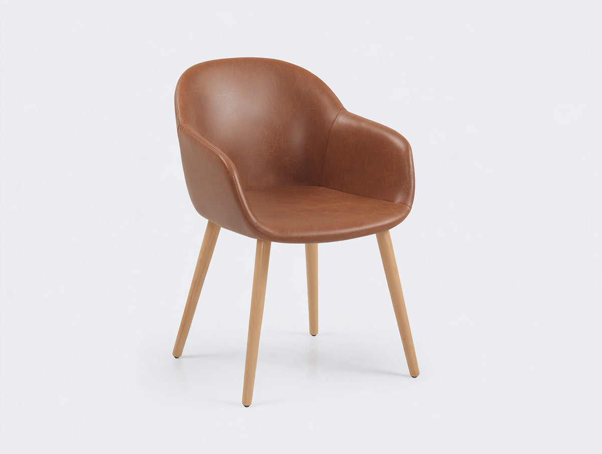 Chaise de salle à manger - similicuir - bois - 58 x 60 x 80 cm - marron-bois naturel - style moderne milieu du siècle