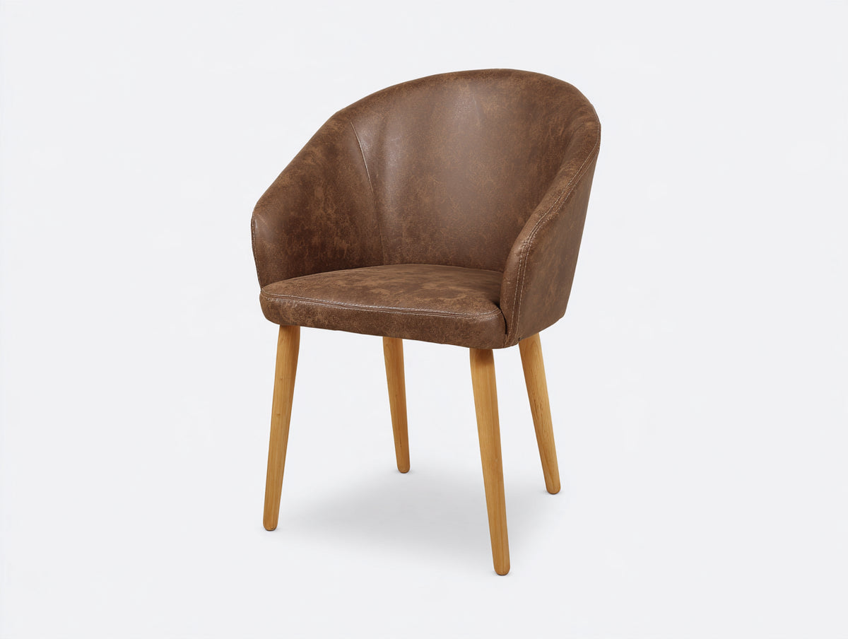 Chaise de salle à manger - similicuir - bois - 56 x 59 x 82 cm - marron-bois naturel - style rétro